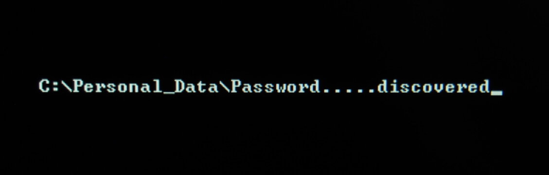 Computer screen shot of black background and white warning security text
