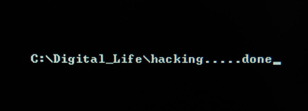 Computer screen shot of black background and white warning security text