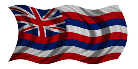 Obraz premium Flag of Hawaii wavy on white, fabric texture