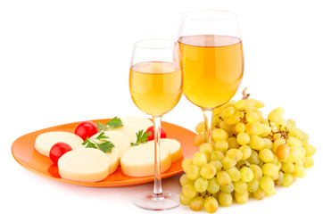 Wine, grapes and cheese