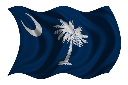 Flag of South Carolina waving on white, textured