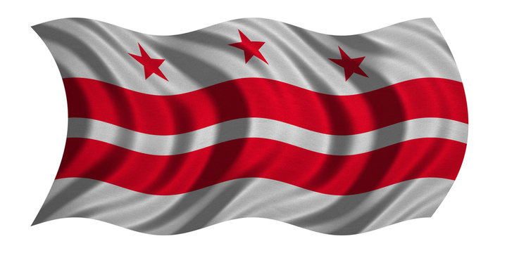 Flag of Washington, D.C. waving on white, textured