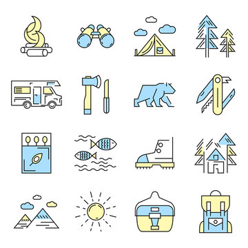 Camping Icon Set In Color