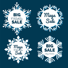 Christmas sale banners set. Snowflakes sale banners vector