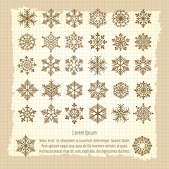 Vintage background with snowflakes set. Retro vector illustration