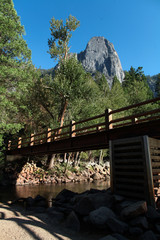 Foot bridge across the Merced River in Yosemite National Park.