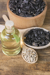 sunflower seeds and oill - closeup selective focus image 