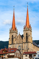 Cathedral of St Johann im Pongau, Austria. Initially medieval, destroyed in a blaze and rebuilt in the middle of the 19th century in Gothic style