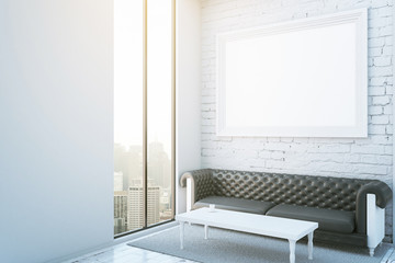 Room with frame, couch and city view