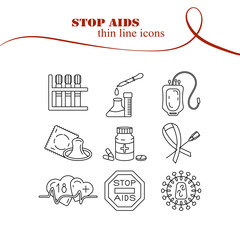 AIDSset-11Medical HIV Aids thin line Icons.