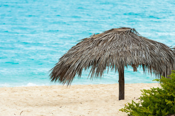 Fototapeta na wymiar Beach hut by the sea in Cayo Santa Maria, Cuba