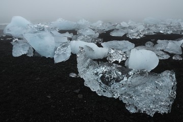Eisberge am schwarzen Strand am J&ouml;kulsarlon