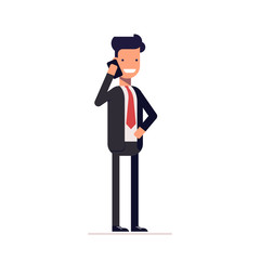 Businessman or manager in a business suit standing and talking on the phone. Vector, illustration EPS10.