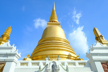 Fototapeta premium Beautiful of golden pagoda and thai art architecture in Wat Bovoranives, Bangkok, Thailand.