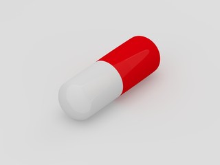 White and red pill isolated on white background. 3D rendeing