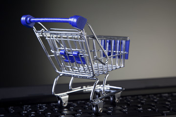 Online shopping - Laptop mit Einkaufswagen