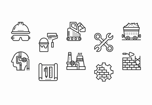 35 Black and White Construction and Industry Icons