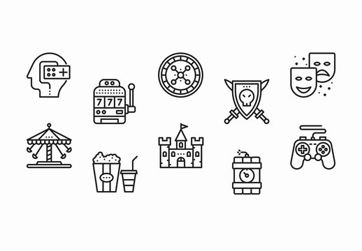 35 Black and White Games and Entertainment Icons