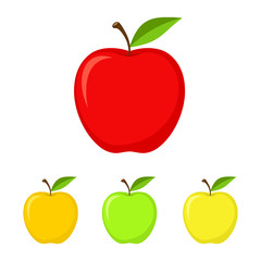 Set of colorful apples in flat style. Vector illustration.