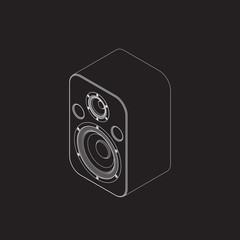 Audio speaker.Isolated on black.Isometric view.Vector outline il