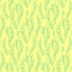 Green willow branches on yellow background