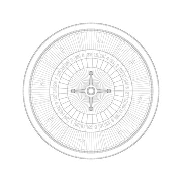 Casino Roulette Wheel. Vector Outline Illustration.Top View.