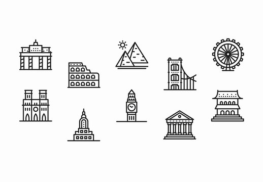 20 Black and White Famous Landmarks Icons