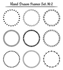 Set of round hand drawn frames. Vector illustration.
