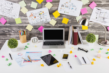 Messy workplace closeup