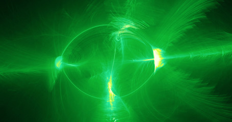 Abstract Design In Green And Yellow Lines Curves Particles