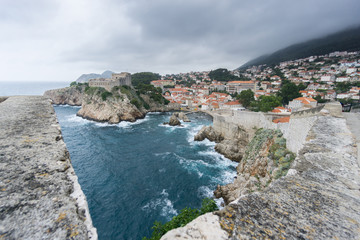 The view of the fortress Fort Lovrijenac, or St. Lawrence Fortress, as seen from the walls of the old town in Dubrovnik, Croatia.