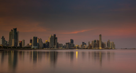 Fototapeta premium Panama City, city center skyline and Bay of Panama, Panama, Central America.