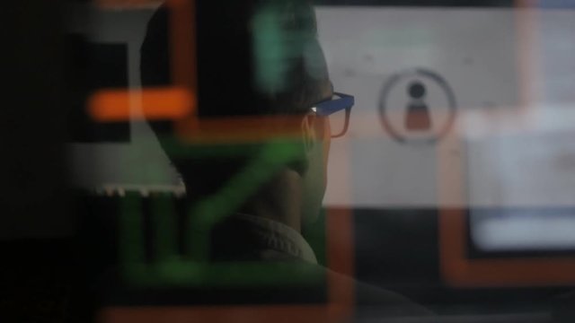 double exposure: businessman working at computer with diagram