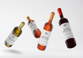 Four Wine Bottles Mockup 