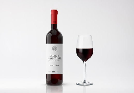 Wine Bottle and Glass Mockup
