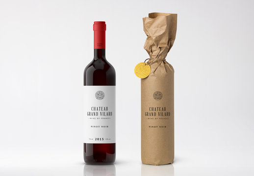 Wrapped and Unwrapped Bottles of Wine Mockup