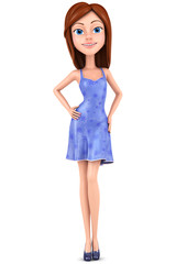 Funny girl in a dress on a white background. 3d render illustrat