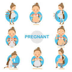 Pregnant Discomfort/Pregnant women are common the discomfort isolated on white background.vector illustration