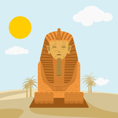 Egyptian Sphinx on Desert | Editable flat cartoon vector as Scenery Background of Children Book Illustration or Culture and History Related Design Project