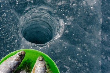 Winter fishing on the lake.