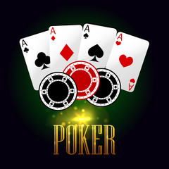 Poker banner with playing cards and chips
