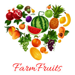 Farm fruits icons in heart shape