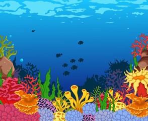 Plakat beauty corals with underwater view background