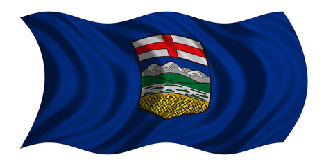 Flag of Alberta wavy on white, fabric texture