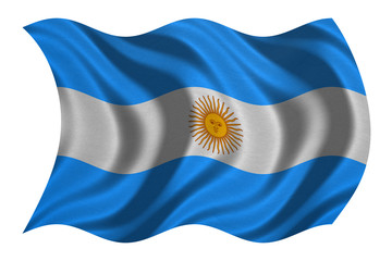 Flag of Argentina wavy on white, fabric texture