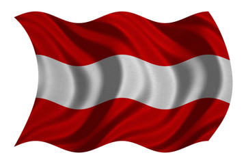 Flag of Austria wavy on white, fabric texture