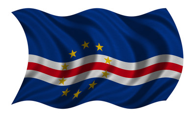 Flag of Cape Verde wavy on white, fabric texture
