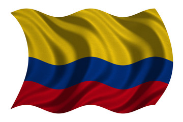 Fototapeta premium Flag of Colombia wavy on white, fabric texture
