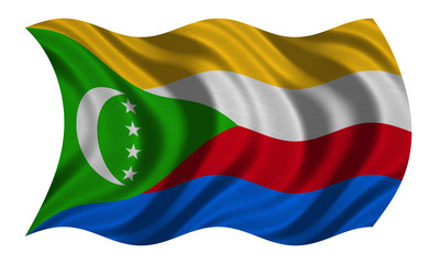 Flag of Comoros wavy on white, fabric texture