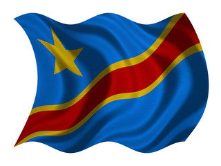 Flag of DR Congo wavy on white, fabric texture